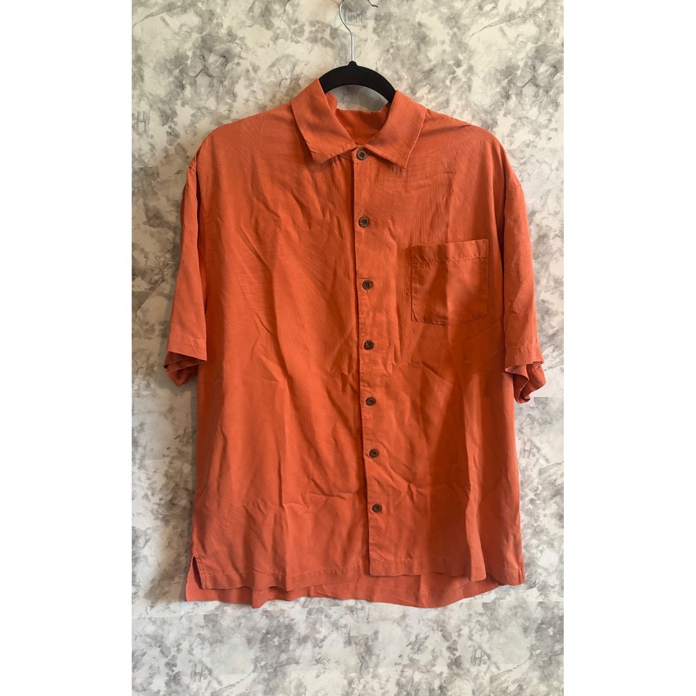 Tommy Bahama Mens Silk Button Up Shirt Short Sleeve Coral‎ Orange L